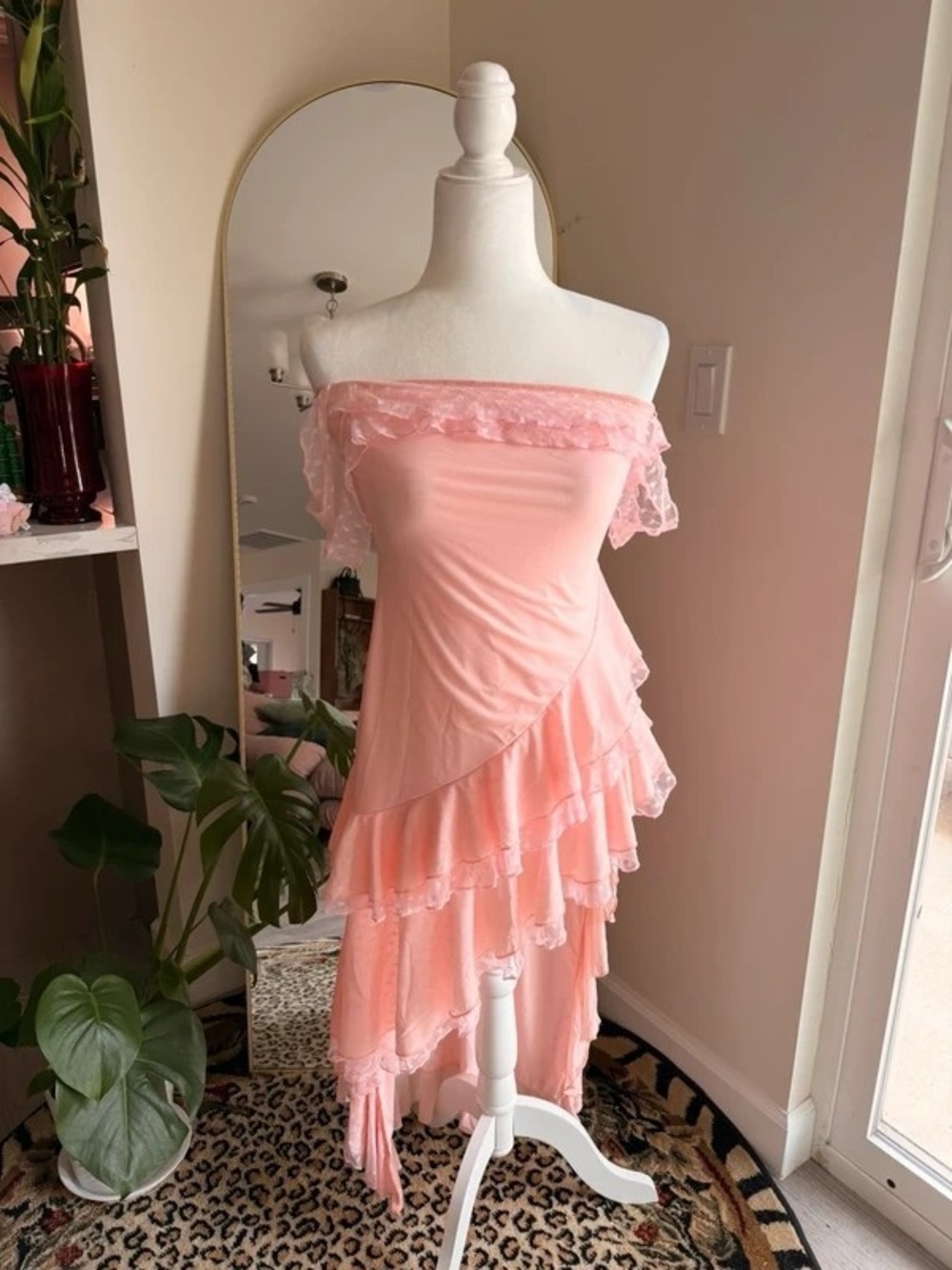 Off-Shoulder Ruffle Maxi Dress in Blush Pink